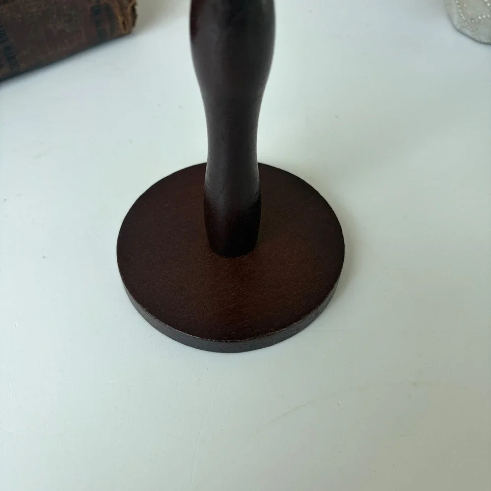 Vintage Style Dark Wood Spindle Stand Yarn Ball Holder Pedestal 8.25 inch